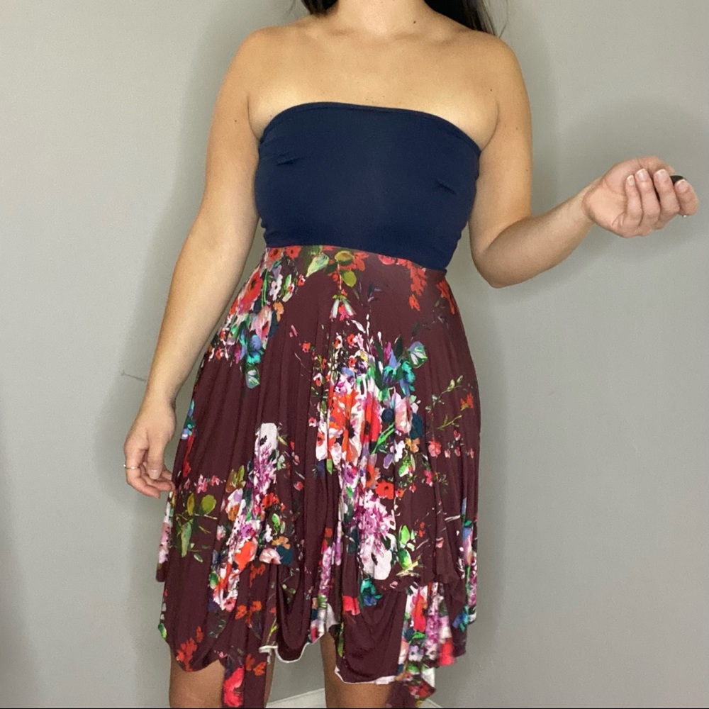 Anthropologie Neve and Hawk Floral Strapless Napkin Sharkbite Boho Dress Size 10 - Picture 8 of 14
